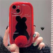 Koreietiškas mielas animacinis zuikučio uodegos 3D plaukuotas telefono dėklas iPhone 14 13 12 11 Pro Max The Soap Rabbit smūgiams atsparus minkštas viršelis Funda For iPhone 13 black