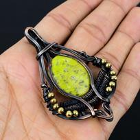 Stichtite Gemstone Pure Copper Wire Wrapped Designer Handmade Pendant Jewelry 3.03 Inches citrina