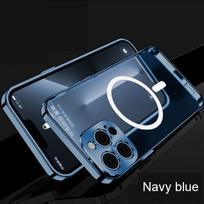 Prabangus magnetinis belaidžio įkrovimo aliuminio metalinis buferio dėklas, skirtas iPhone 11 12 13 Pro Max matinis permatomas objektyvo apsauginis dangtelis For iPhone 12 tamsiai mėlyna spalva