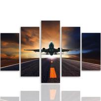 Five piece picture canvas print Sunset plane 100x70 ruda
