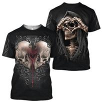 Men's T-Shirts New Horror Skull Head Grim Reaper 3D Tee Summer Fashion Tops Retro Men's O-neck Clothing Oversized T-shirts 5XL gray