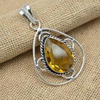 Citrine Topaz Gemstone Jewelry 925 Sterling Silver Handmade Gift Jewelry Pendants For Women 2.16  Inches geltona
