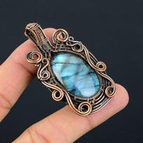 Thanksgiving Labradorite Gemstone Pure Copper Wire Wrapped Handmade Pendant Jewelry 2.44 Inches mėlyna