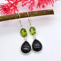 Peridot juodo onikso auskarai, rankų darbo dizainerio auskarai, kabantys auskarai, 925 sterlingų sidabras, dovana jai, moteriškas auskaras, jubiliejaus dovana