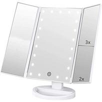 Makiažo veidrodis su LED, 1x padidinimo triptikas makiažo veidrodis, 2x, 3x, kosmetinis veidrodis 21 LED apšvietimo jutiklinis ekranas, reguliuojamas 180 ° (Baltas) 32x25x8cm white
