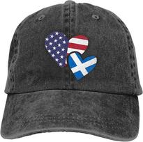 Susijungiančios širdelės Amerikos Škotijos vėliava Unisex laisvalaikio džinsinės kepuraitės tėčio kepurė Medvilnė reguliuojama beisbolo kepurė One Size black