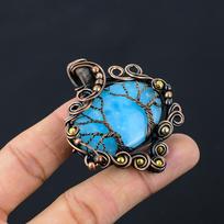 Tree Of Life Hemimorphite Gemstone Pure Copper Wire Wrapped Handmade Pendant Jewelry For Gift 2.36 Inches mėlyna
