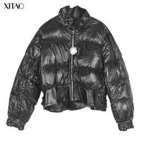 XITAO moterų mados vienspalvis laisvalaikio pūkinis paltas ZLL1903 One Size juoda