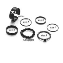 Trendy Black Metal Paint Cool Pentagram Rings Set for Girls Simple Personality Street Fashion Accessories 7pcs juoda