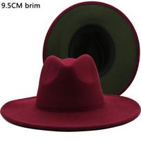 New Outer Black Inner green Wool Felt Jazz Fedora Hats with Thin Belt Buckle Men Women 9.5CM Wide Brim Panama Trilby Cap 56-58CM 56-58CM