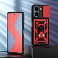 KEYSION Shockproof Armor Case for VIVO Y36 5G Silicone + PC Slide Camera Lens Protection Ring Stand Phone Cover for VIVO Y36 Y16 for VIVO Y36 raudona