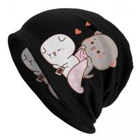 Kawaii Peach And Goma Mochi Drooling Skullies Beanies Hats Cartoon Cat Hip Hop Unisex Cap Warm Dual-use Bonnet Knitting Hats One Size gray