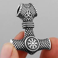 Aukštos kokybės 316L nerūdijančio plieno dvipusis Viking Rune vyriškas pakabukas karoliai Vyriški Thor Hammer pakabukai papuošalai Dovana Silvery black