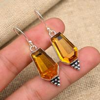 Morganite Gemstone Handmade Solid 925 Sterling Silver Earring Jewelry 1.57 Inches geltona