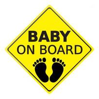 Baby On Board Footprint Car Body Window Reflective Sticker Warning Sign Decor juoda/geltona