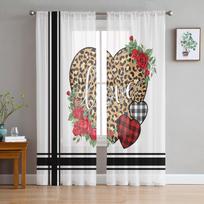 Valentine 'S Day Love Flower Stripe Modern Tulle Curtains For Living Room Bedroom Home Kitchen Window Sheer Curtains 135W x 114H(cm) white