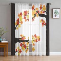 Rudens klevo lapai ant šakų Permatomos užuolaidos svetainės langams Skaidrios tiulio užuolaidos Miegamojo užuolaidos Namų dekoras 135W x 114H(cm) black