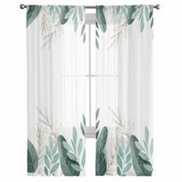 Žalieji atogrąžų augalai Lapai Permatomos langų užuolaidos svetainei virtuvei Vaikams miegamojo Voile pakabinamos užuolaidos 135W x 114H(cm) white