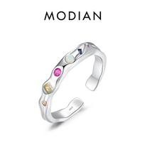 MODIAN 925 sterlingų sidabro madinga spalvinga cirkonio oksido netaisyklingas reguliuojamas žiedas originalaus dizaino puikaus papuošalo dovana moterų vakarėliui sidabras