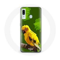 Coque pour Samsung Galaxy A20 Oiseaux de Perruches jaune Fond Vert