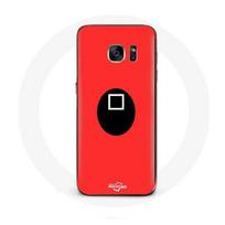 Coque pour Samsung Galaxy S6 Edge Squid Game masque carré fond rouge