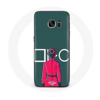 Dėklas samsung galaxy S6 Squid Game Raudonasis kareivis su apskritimo kauke Žalias fonas