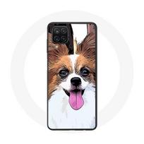 Coque pour Samsung Galaxy A22 4G Épagneul nain continental papillon Chiot Blanc et marron