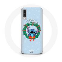 Coque pour Samsung Galaxy A70 Stitch neige joyeux Noël bleu