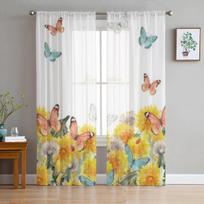 Beauty Dandelion And Butterflies Sheer Curtains For Living Room Kids Bedroom Tulle Curtains Kitchen Window Treatment Drapes 135W x 114H(cm) white