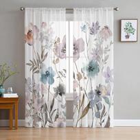 Akvarelė Gėlės Augalai Permatomos Užuolaidos svetainei Virtuvės Langų Užuolaidos Miegamojo Tiulis Voile Užuolaidos 135W x 114H(cm) white