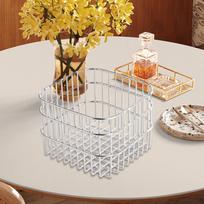 Metalinis laikymo organizatoriaus krepšys Vielinis daugiafunkcinis vaisių organizavimui 13cmx13cmx10cm beige