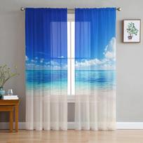 Mėlynos spalvos jūros tiulio užuolaidos svetainės užuolaidoms langams Permatomos modernios užuolaidos miegamojo dekorui 135W x 114H(cm) blue