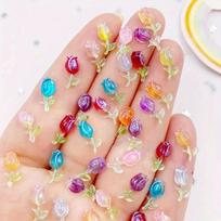 50 vnt. Dervos Blizgučiai Mini Mielas Spalvingas Tulpės Meno Nagai Flatback Gėlės Kalnų Krištolas Aplikacija DIY Vestuvių Albumo Priedai Amatai beige