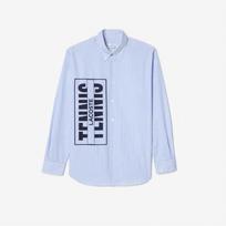 LACOSTE Men s Tennis Lettering Poplin Stripe Shirt [Blue] 042 gray