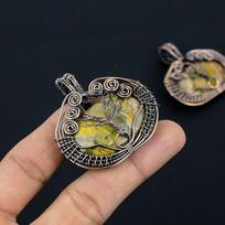 Natural Tree Of Life BumbleBee Jasper Gemstone Copper Wire Wrap Pendant 2  Y4h88 gray