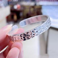 Zuyin 999.9 Retro Smooth Handmade Hammer Pattern Solid Bracelet, Zuyin Ethnic Style, Male and Female Personality, Small and Popular Hand Adjustable size