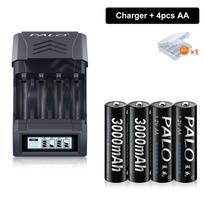 PALO 1,2 V AA įkraunamas Ni-mh 1,2 V akumuliatorius su 1,2 V 1,5 V AA AAA akumuliatoriaus įkrovikliu LCD ekranas Įkroviklis Aaa Ni-mh ličio jonų akumuliatoriui 4pcs batteries