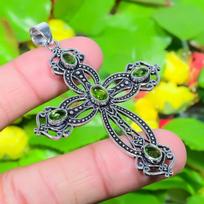 Natural Cross- Peridot Gemstone 925 Sterling Silver Gift Pendant 2.68  y4s59 black
