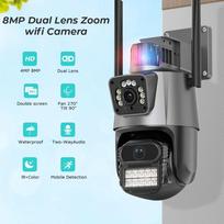 2024 m. nauja ES 8MP 4K IP kamera lauko WiFi PTZ dvigubo objektyvo dvigubo ekrano automatinis sekimas vandeniui atsparus apsaugos vaizdo stebėjimas policijos šviesos signalizacija CCTV camera