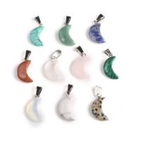 10Pcs/Pack Moon Shape Natural Stone Pendant Reiki Healing Crystal Quartz Agate Assorted Gemstone Charms for Jewellery Making DIY Accessories 11x21mm 10Pcs/11x21mm white