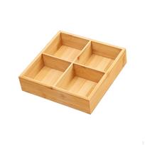 Bambukinis vaisių padėklas desertams, daržovėms, su skyreliais, riešutams ir saldainiams serviruoti 20.5x20.5x5cm beige
