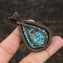 Natural Spiny Oyster Gemstone Handmade Copper Wire Wrap Pendant 2.40  F2Z82 black
