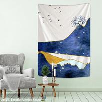 Japoniškos iliustracijos gobelenas sienai kabinamas spalvingas bohemiškas mažas šviežias „Ins“ stiliaus čiužinys svetainės namų dekoravimas 95x70CM blue