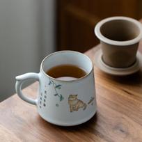 Cute Cat Ceramic Tea Mugs with Filters, Coffee Cups, Drinkware, 380ml Style B(301-400ml) gray