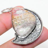 Natural Laguna Lace Agate Gemstone 925 Sterling Silver Pendant 1.97  A8Z02