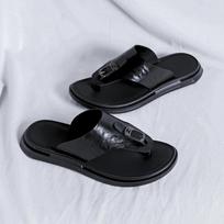 Herringbone Slippers Men PU Non Slip Soles Classic Holiday Toe Sandals Comfortable Lightweight Fashionable Slippers 44 black