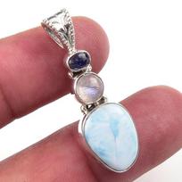 Natural Republic Larimar,Moon Stone 925 Solid Sterling Silver Pendant 1.50  h5e25 brown