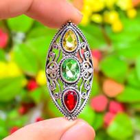 Natural Peridot, Garnet Gemstone 925 Sterling Silver Gift Ring Size 9 K5j32 white