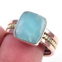 Natural Amazonite Gemstone Handmade 925 Sterling Silver Two Tone Ring S.9 G8e55