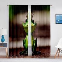 Green Animal Red Eyes Tree Frog on Leaf Tulle Curtain for Living Room Bedroom Kitchen Decor Voile Sheer Curtain Window Drapes 1 PCS W100XH250cm&Rod Pocket